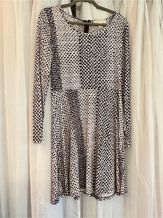 Michael Kors Dresses & Skirts - Michael Kors Long Sleeve Dark Brown and White Patterned Fit-and-Flare Dress